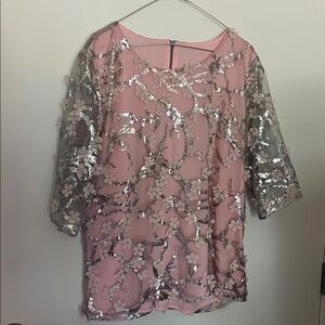 Pink Sequin Floral Top